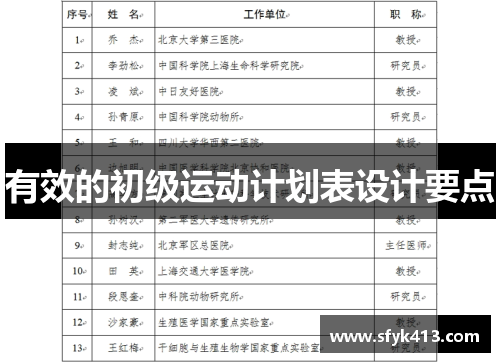 有效的初级运动计划表设计要点